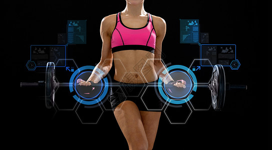 健身,运动节食的运动的女人用杠铃锻炼图片