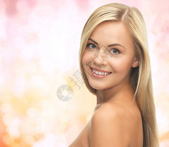 人,美,身体皮肤护理的美丽的女人脸手黄灯背景图片