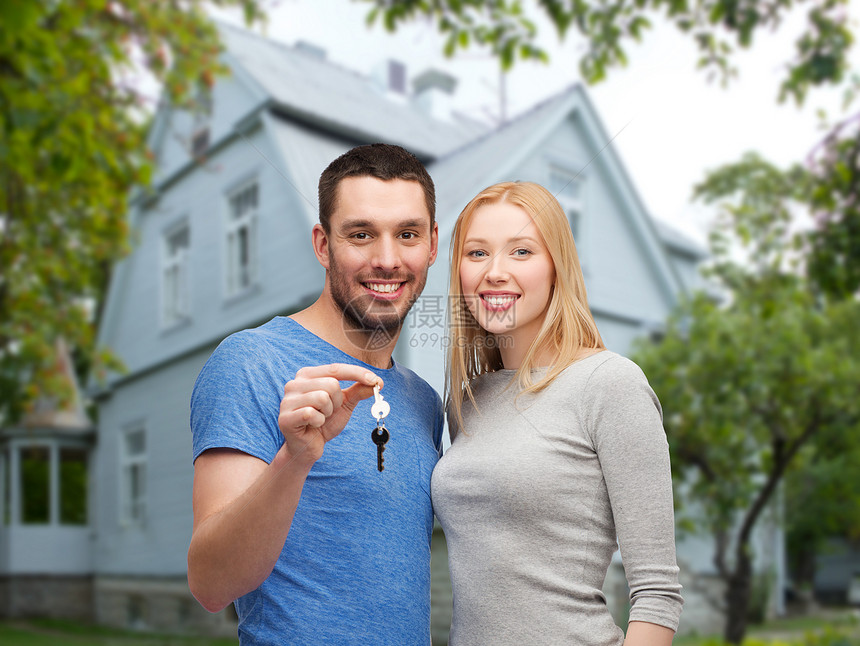 爱,人,房地产,家庭家庭的微笑的夫妇关键的房子背景图片