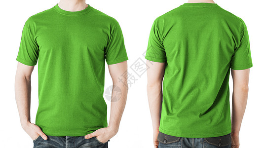 绿色T恤服装理念人空白绿色t恤,前后视图背景
