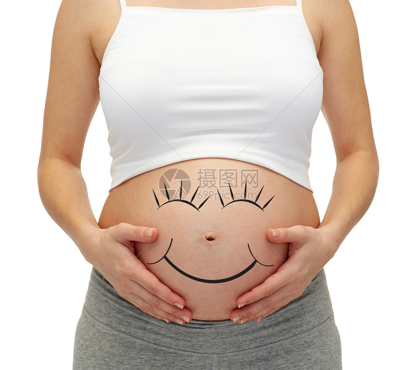 怀孕,母亲,人期望密切孕妇触摸她裸露的肚子图片