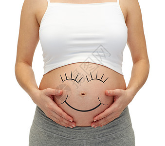 油箱盖怀孕,母亲,人期望密切孕妇触摸她裸露的肚子背景