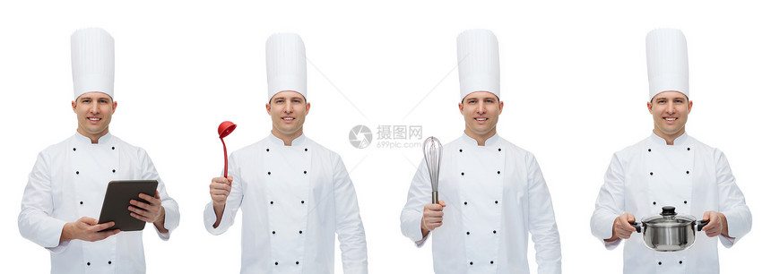 烹饪,专业,烹饪人的快乐的男厨师烹饪与厨具蚂蚁平板电脑电脑图片