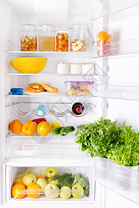 冰箱冷冻室打开冰箱各种产品背景