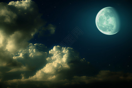 神奇的夜晚景观与大月亮,云星星背景图片