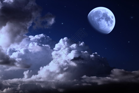 夜空月亮,云星星背景图片