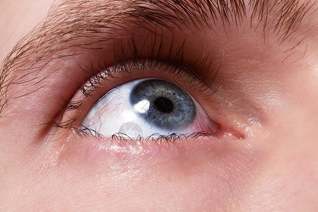 视网膜血管蓝色的男人眼睛红色的血管观背景