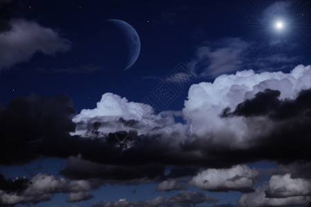 夜空月亮,云星星背景图片