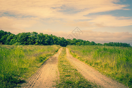 田园牧歌式草地上的乡村道路图片