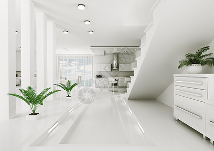 现代公寓客厅内部三维渲染图片