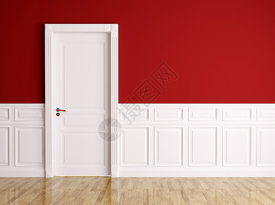 红色白色内部与白色经典门图片