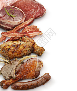 白色背景下的肉类品种图片
