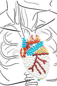 药物药丸的形状,人类的心脏与胸部的轮廓图片