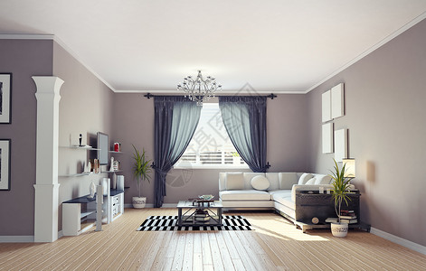 现代室内私人公寓3D渲染图片