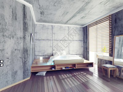 混凝土墙的现代卧室三维背景图片