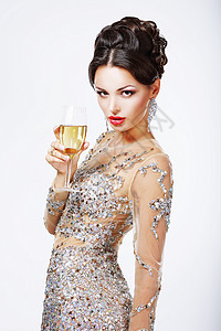 优雅,豪华,美丽,感的女人带着杯香槟恭喜你背景图片