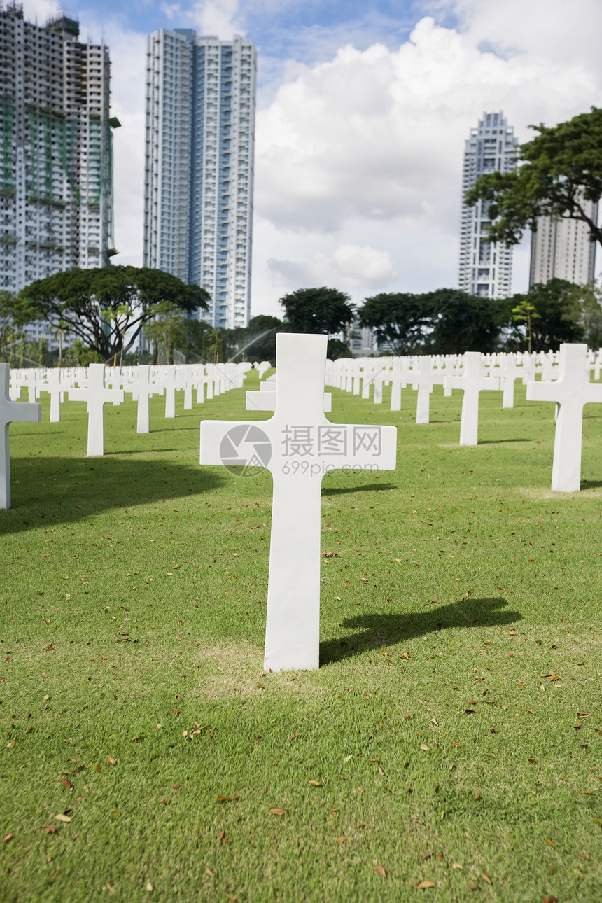 背景建筑的美国纪念公墓马尼拉菲律宾图片