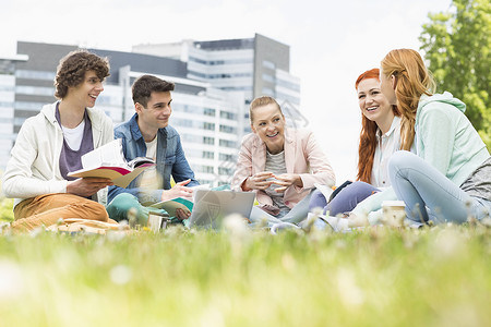 大学生草地上学图片