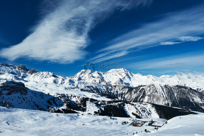 冬天雪的山脉,梅里贝尔,阿尔卑斯山,法国图片