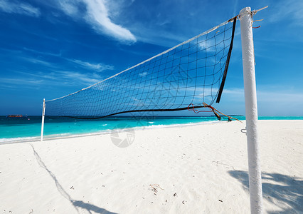 美丽的海滩排球网马尔代夫高清图片