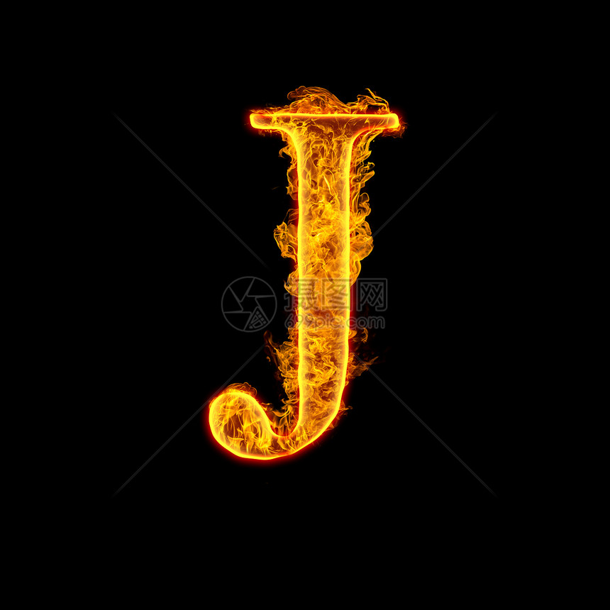 火字母表字母j隔离黑色背景上图片