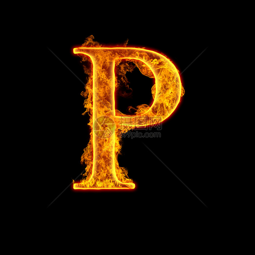 火字母表字母p隔离黑色背景上图片