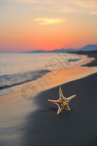 莱夫卡达夏季海滩日落与海滩上的星星代表自由新鲜旅行的背景