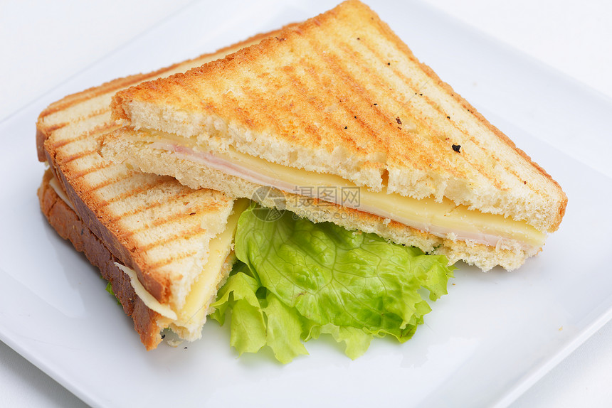 新鲜三明治与蔬菜肉鱼白色背景上隔离图片