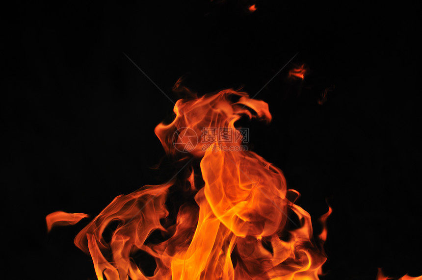 野火火焰燃烧热与黑色背景图片