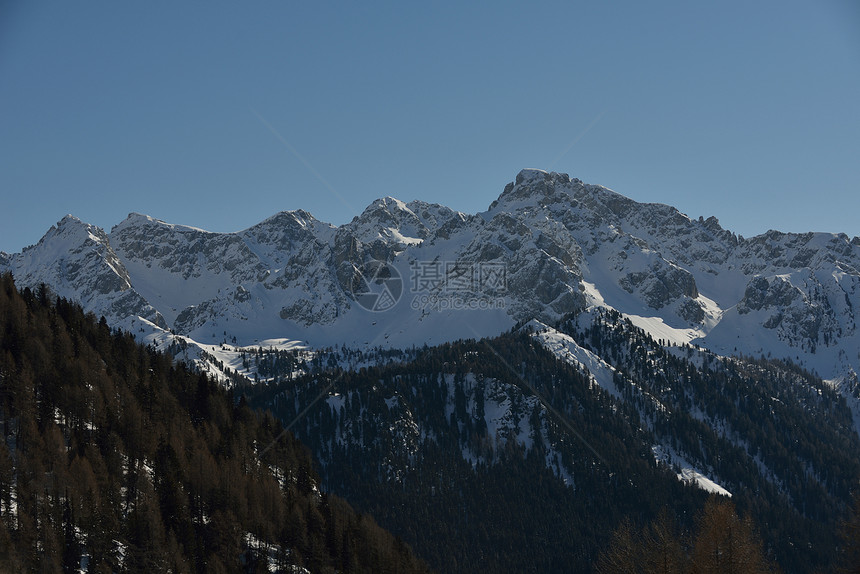 自然山岳冬季景观自然与树木新鲜的雪图片