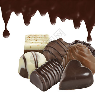 白色背景上分离的巧克力糖果背景图片