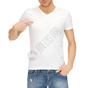T恤的理念男人穿着空白的白色T恤图片