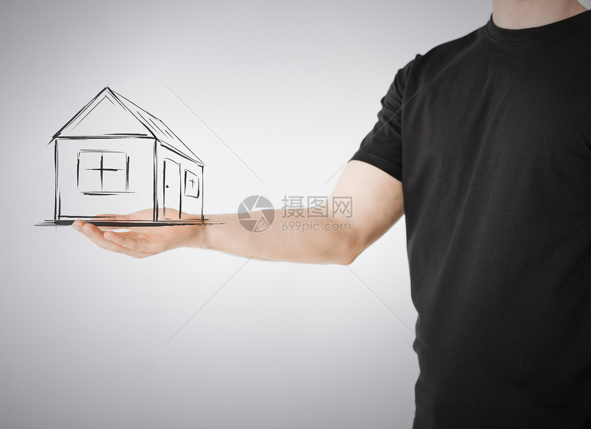房地产,技术住宿虚拟屏幕上的房屋图片人手中图片