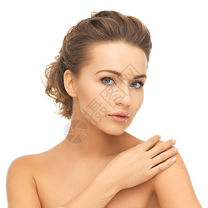 健康美丽的美丽的女人的脸手与UPDO可用作珠宝模板图片
