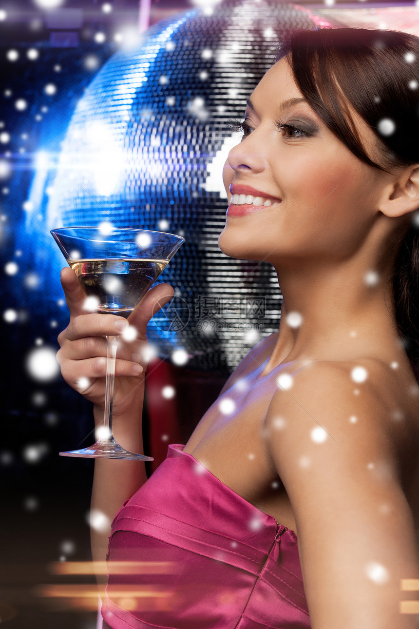 豪华,贵宾,夜生活,派,诞节,新39的前夜美丽的女人晚礼服与鸡尾酒迪斯科球图片