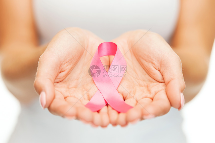 医疗保健医学妇女手粉红色乳腺癌意识丝带图片