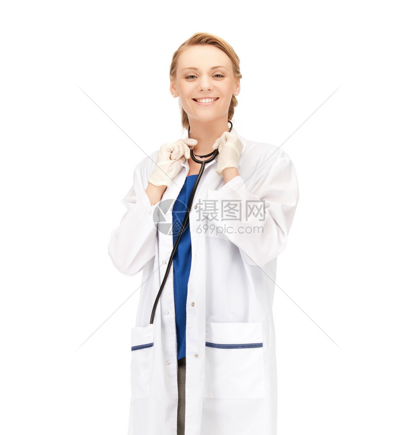 医疗保健医疗理念微笑女医生与听诊器图片