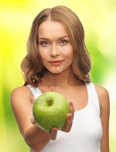 绿苹果美女的照片图片