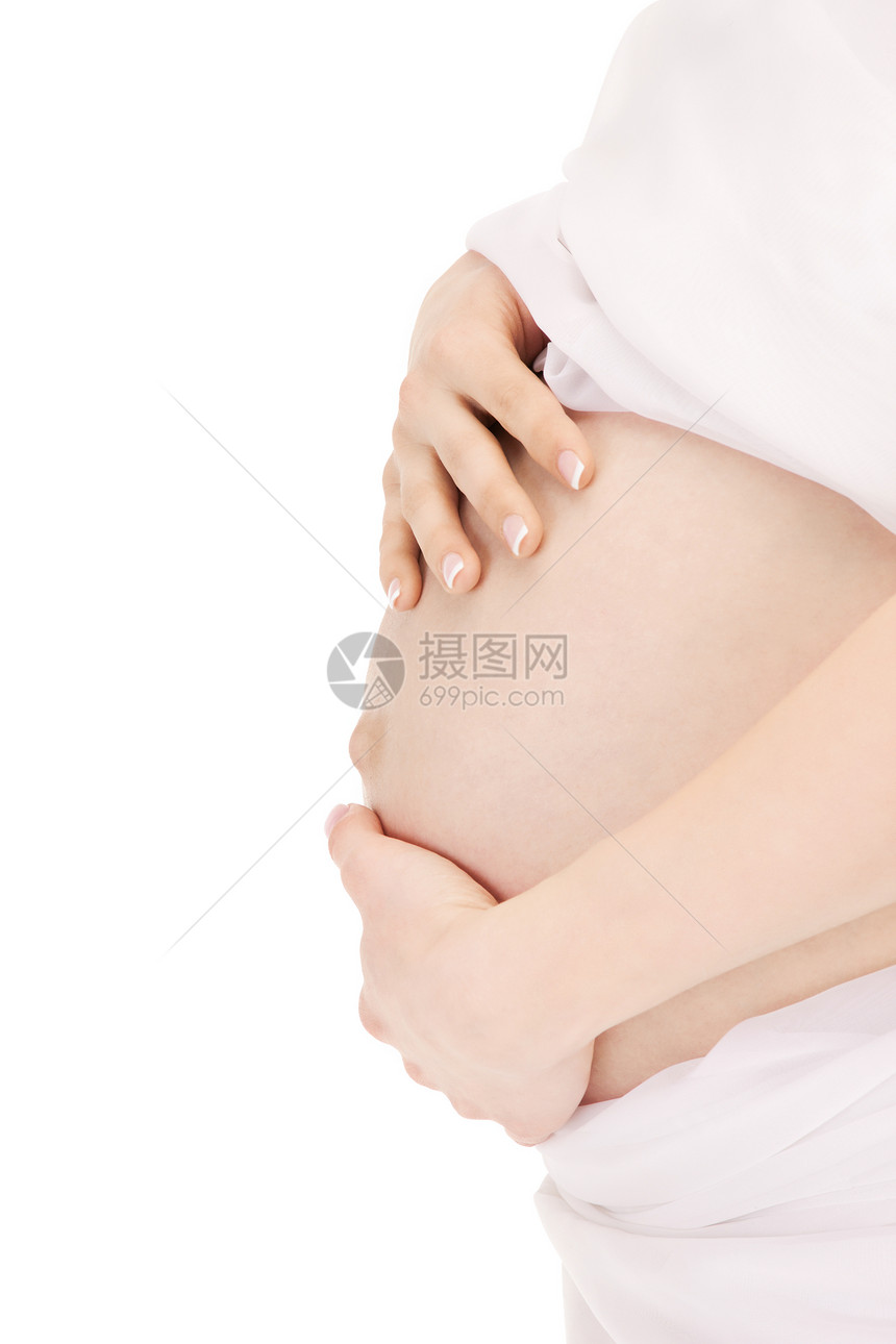 美丽孕妇腹部的明亮特写照片图片