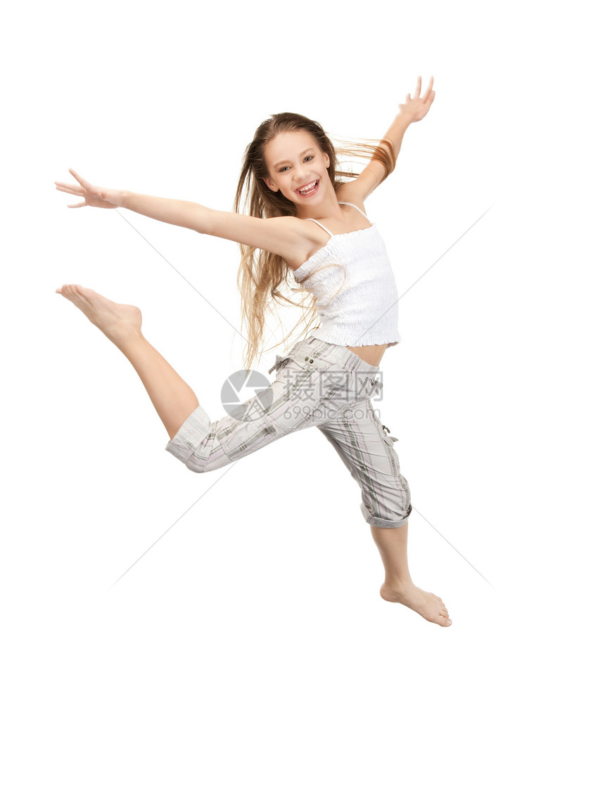 快乐跳跃少女的明亮画图片