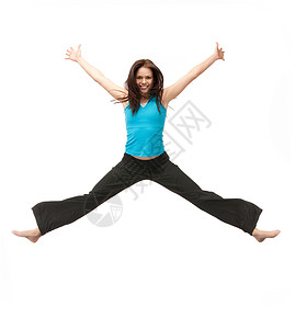 快乐跳跃运动女孩的明亮照片图片