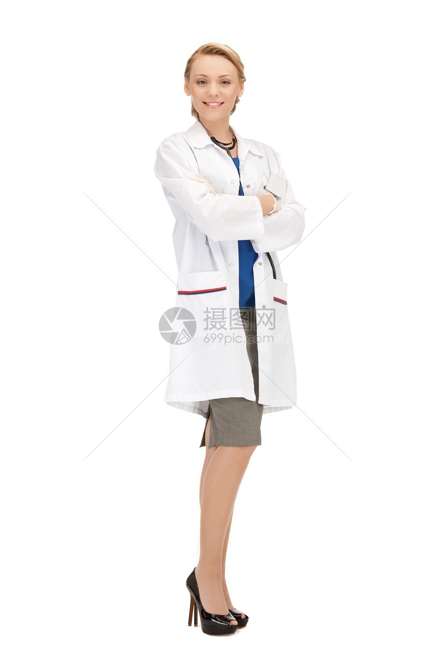 吸引力的女医生用听诊器的照片图片
