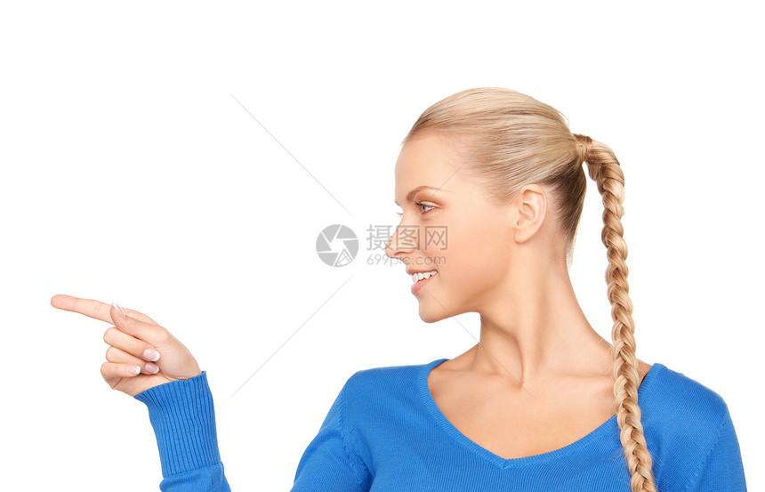 吸引力的女商人指着她的手指的照片图片