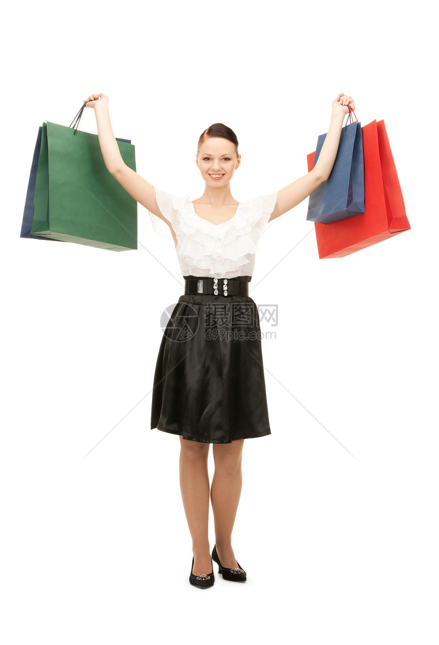 可爱的女人带着购物袋白色x9xa上图片