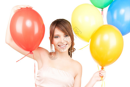 快乐的十几岁的女孩,气球白色图片