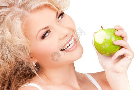绿色苹果的轻美女照片图片