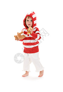 条纹毛衣白色毛绒玩具的小女孩的照片背景