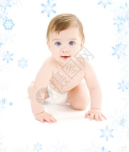 育儿照片素材穿着尿布爬行的小男孩的明亮照片背景