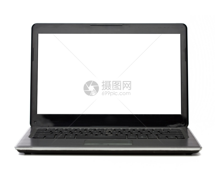 技术广告笔记本电脑与空白白色屏幕图片