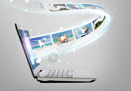 技术,互联网视频笔记本电脑与视频屏幕图片